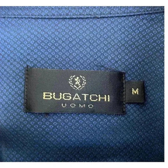 Bugatchi Uomo Men's Button Up Long Sleeve Dress Shirt Dark Blue Collared Medium - Picture 3 of 10